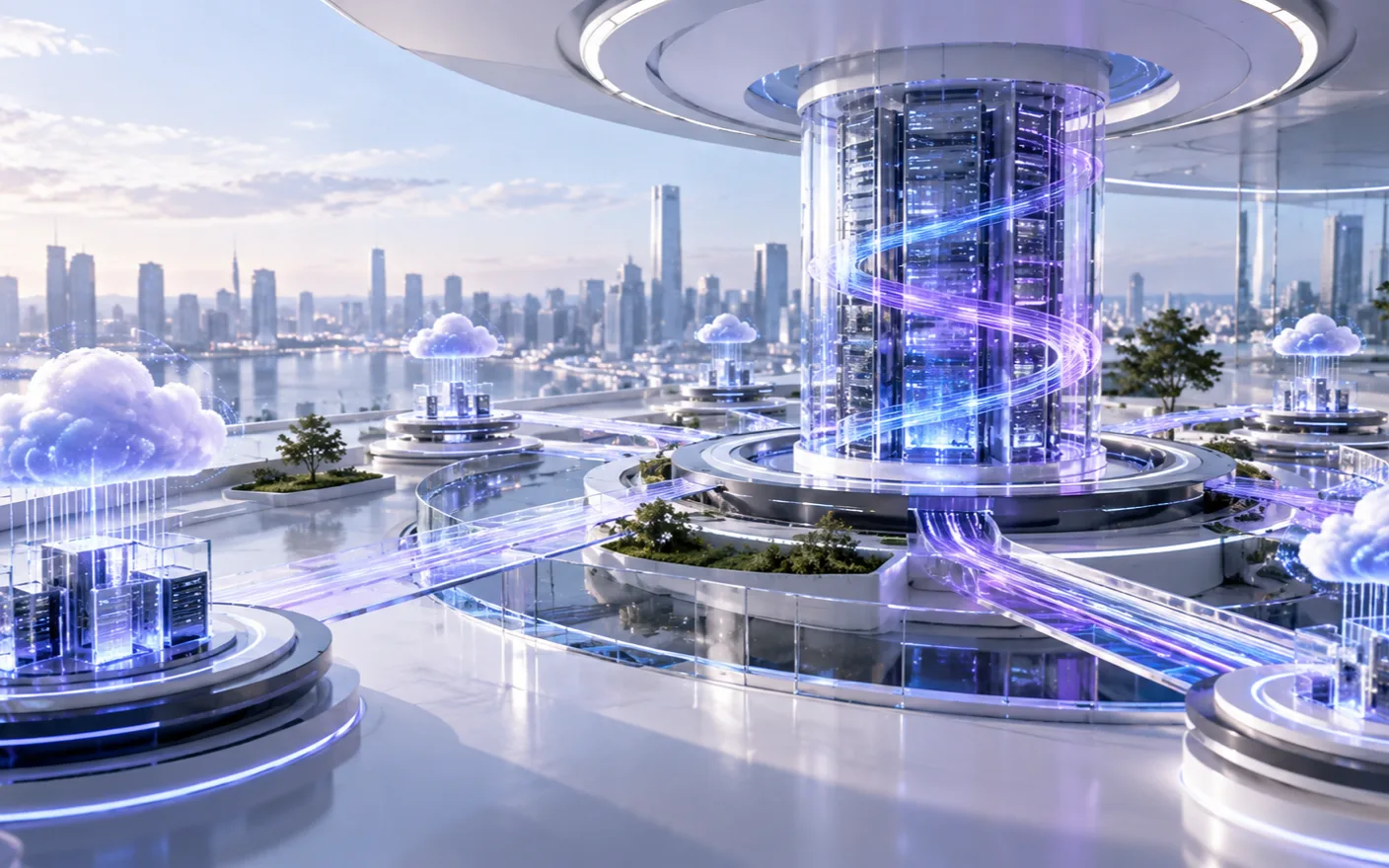 Cloud technology and connected digital infrastructure visualization